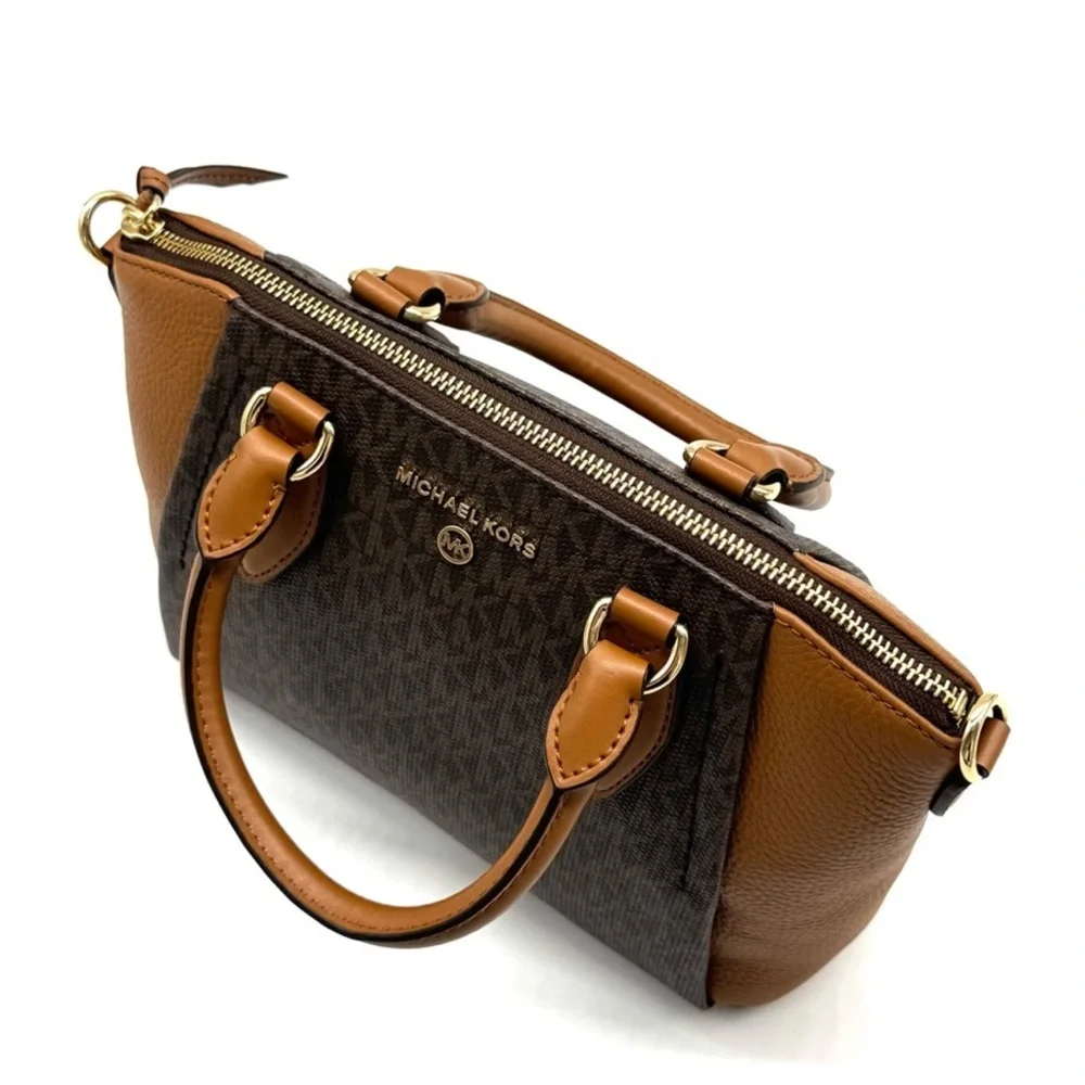 Michael Kors Sienna Medium Logo and Leather Messenger Bag Brown/Acorn
